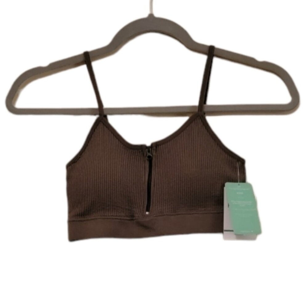 Green Forever 21 Women's Ribbed Half Zip Sports Bra